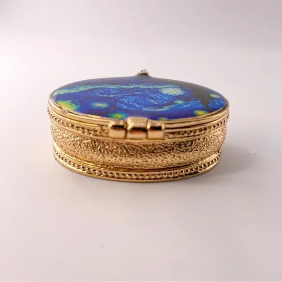 Starry Night by Vincent Van Gogh RARE Small Enamel Trinket Box with Crystal - Picture 6 of 11